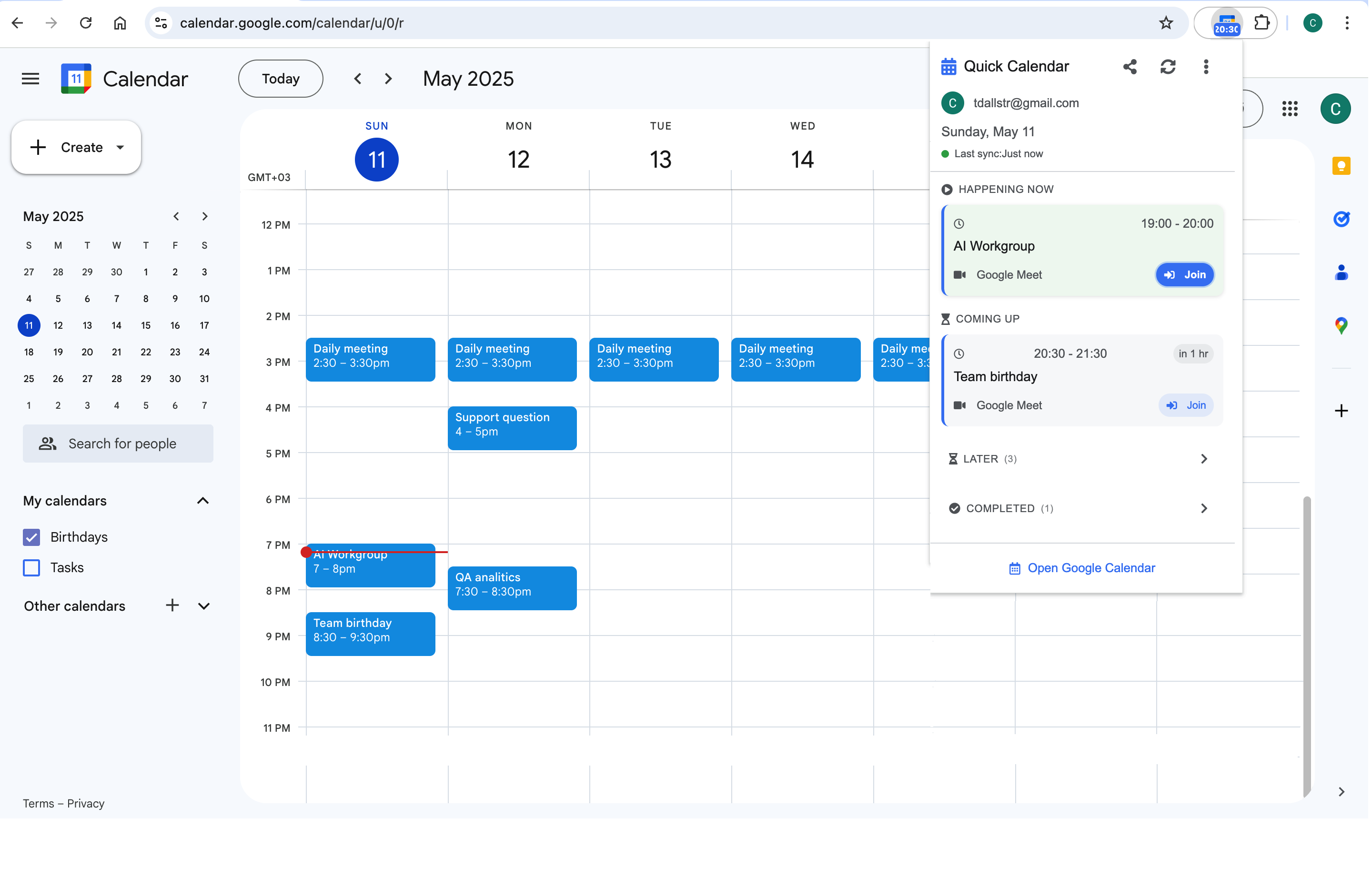 Extension for Google Calendar Interface